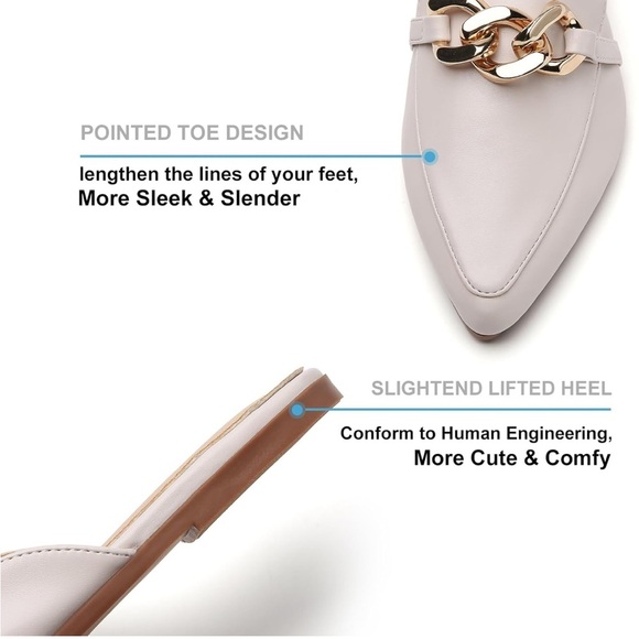 Easy Smile- White Mules with Gold Chain Size 7 - Picture 8 of 9